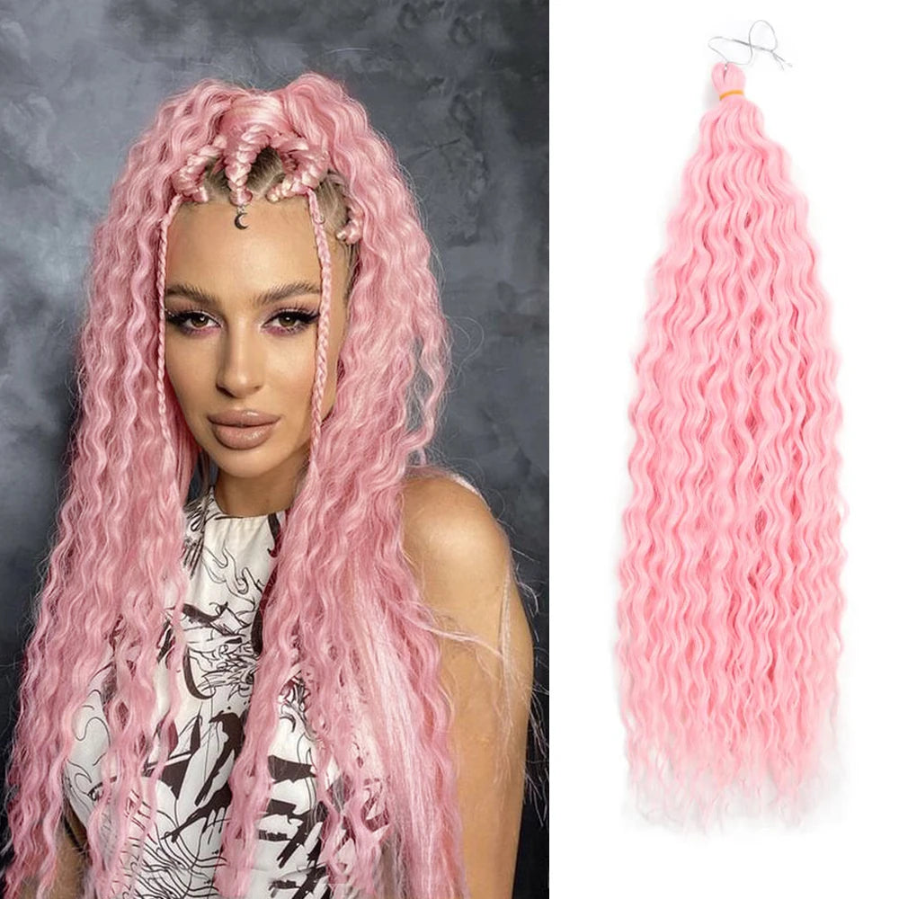Sharopul Synthetic Hair Light Pink Deep Wave Wavy Braids for Women Ariel Curl Crochet Hair Extensions 24 Inch Various Colors