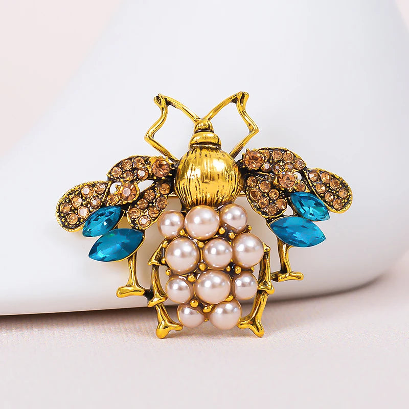 Fashion Crystal Insect Honey Bee Brooches Women Accessories Rhinestone Pearl Bee Brooch Pins