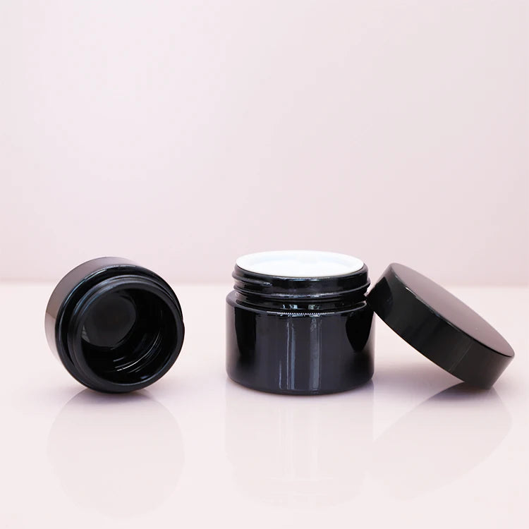 Cosmetic Black Uv Violet Glass Cream Jar 5g 10g 15g 20g 30g 50g 100g Skin Care Round Container with Plastic Black Lid