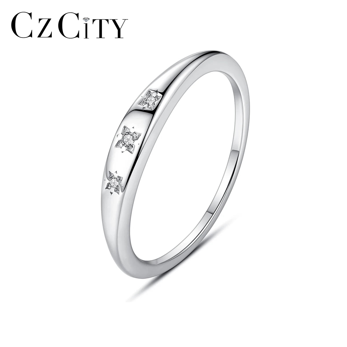 CZCITY Zirconium Pure Hand Fashion Jewelry Diamond Zircon Silver Design for Girl Chunky Ring