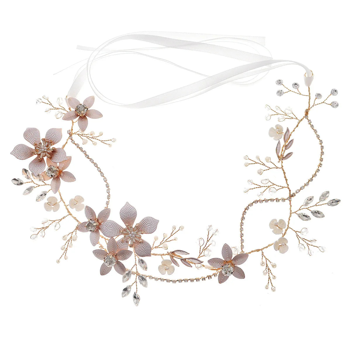 SLBRIDAL Alloy Flower Leaf Crystals Rhinestones Pearls Bridal Hairbands Wedding Headband Hair Accessories Bridesmaids Jewelry MegaBDM