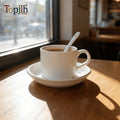 Topjlh Custom Printed Sublimation 5oz Ceramic Mug with Handle Matching Plate and Spoon for Kitchen and Festival Gifts