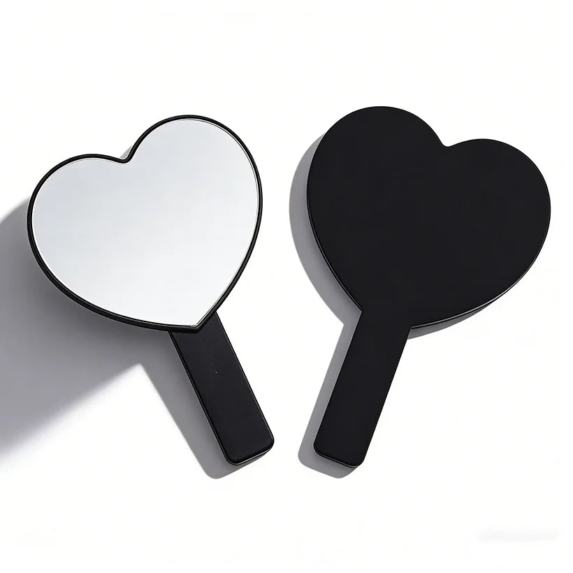 Custom Logo Handheld Makeup Mirror Single-Sided Desktop Style Portable Glass Finish Plastic Heart Private Label Cosmetic Mirror