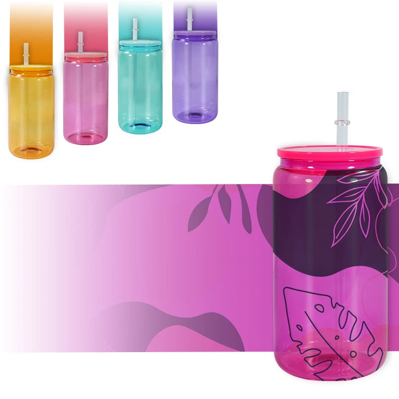Private Label Wholesale Sublimation Glass Cans 16oz Colored Borosilicate Coffee Cup Mug Water Tumbler Dinking Glasses