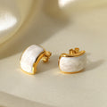 New Design Curved Rectangular White Oil Dripping Earrings Stainless Steel 14K Gold Plated Enamel Statement Earrings