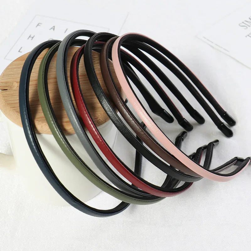 5mm Faux Leather Covered Metal Headbands for Women Slim Plain Hairbands PU Hair Hoops DIY Hair Accessories for Girls