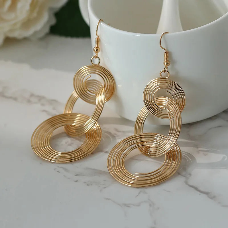 Gold Color Alloy Stud Earrings Geometric Earrings Drop Round Earrings for Women Girls