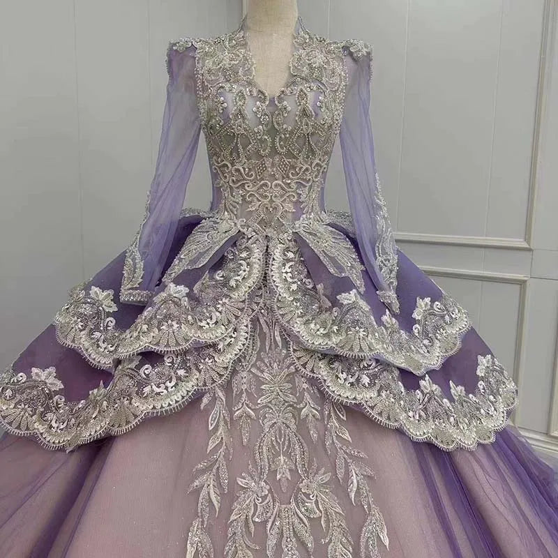 Beautiful Purple Elegant Illusion Ball Gown Evening Dress Jancember Wn079