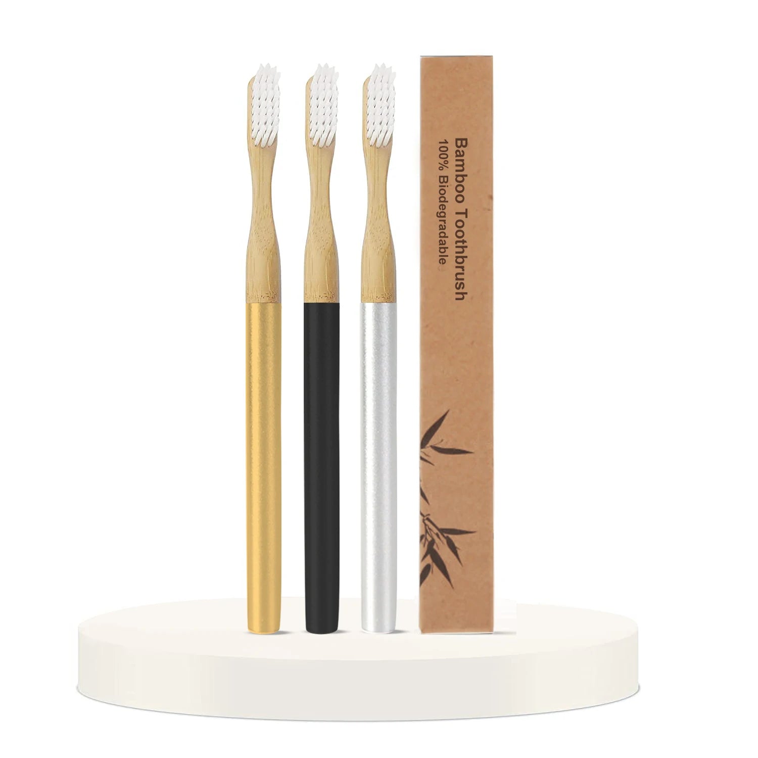 Free Samples Custom Logo Travel Gold Toothbrush Soft Bamboo Castor Oil Bristles Replaceable Brush Head