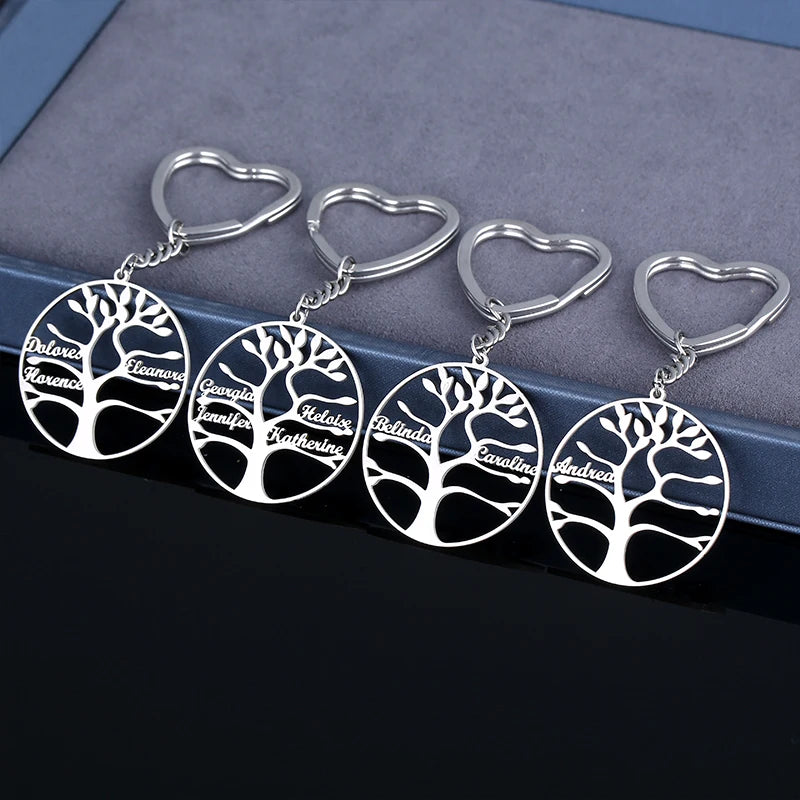 NEWNORTH Custom Key Chain Stainless Steel Accessories Personalized Customized Name Life Tree Pendant Key Chain for Family