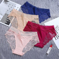 Hot Sale Women's Sexy Transparent Lace Breathable Briefs Mid Waist Ice Silk Pants Popular Traceless Solid Knitted Plain Dyed