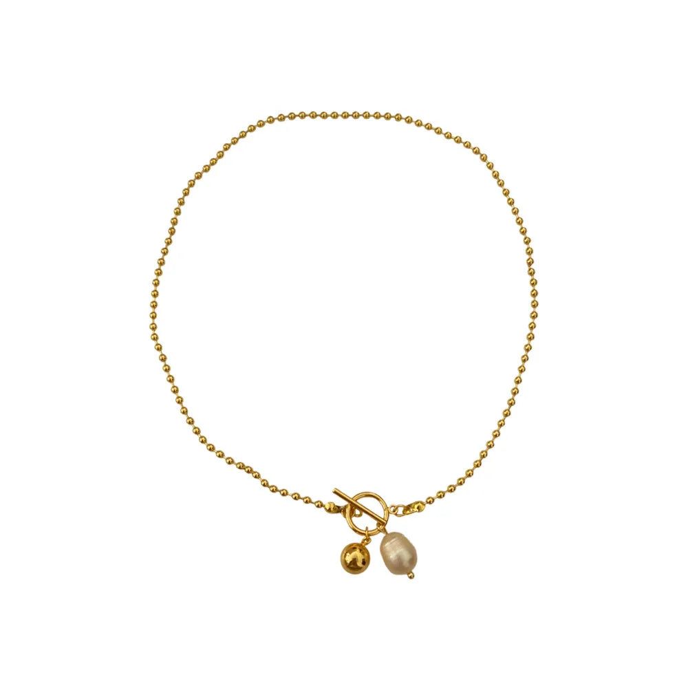 Retro Jewelry 18k Gold Plated OT Clasp Pearl Choker Necklace Stainless Steel Beads Baroque Pearl Necklace for Gift