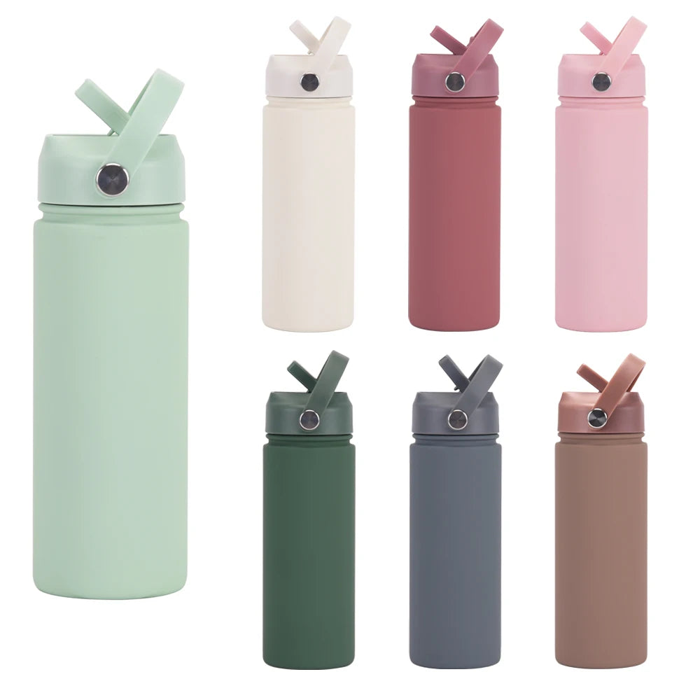 500ml S.S Sports Water Bottle with Wide Mouth Straw Lid - Insulated Portable Handle Thermos for Outdoor Gym Hiking Travel