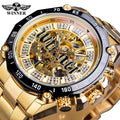 Winner Men Steampunk Fashion Golden Open Work Transparent Automatic Wristwatch Mechanical Top Brand Luxury Luminous