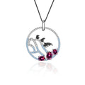 Abiding Natural Rhodolite Garnet Penguin Animal Handmade 925 Sterling Silver Necklace Pendant for Women