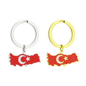 Manufacturer Enameled Turkey Flag Charm Keychain Keyring Stainless Steel 18K Gold Plated Enamel Turkiye Map Pendant Key Chain