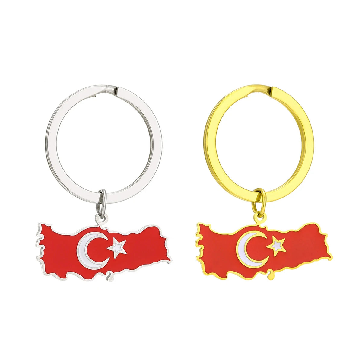 Manufacturer Enameled Turkey Flag Charm Keychain Keyring Stainless Steel 18K Gold Plated Enamel Turkiye Map Pendant Key Chain