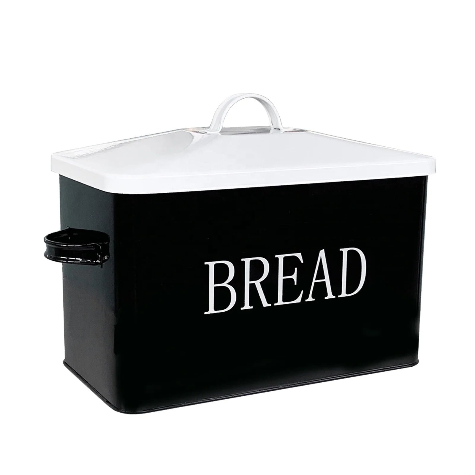 High Capacity Black Bread Storage Extra Large Bread Box Black Countertop Space-Saving Vintage Metal Bread Bin in Stock