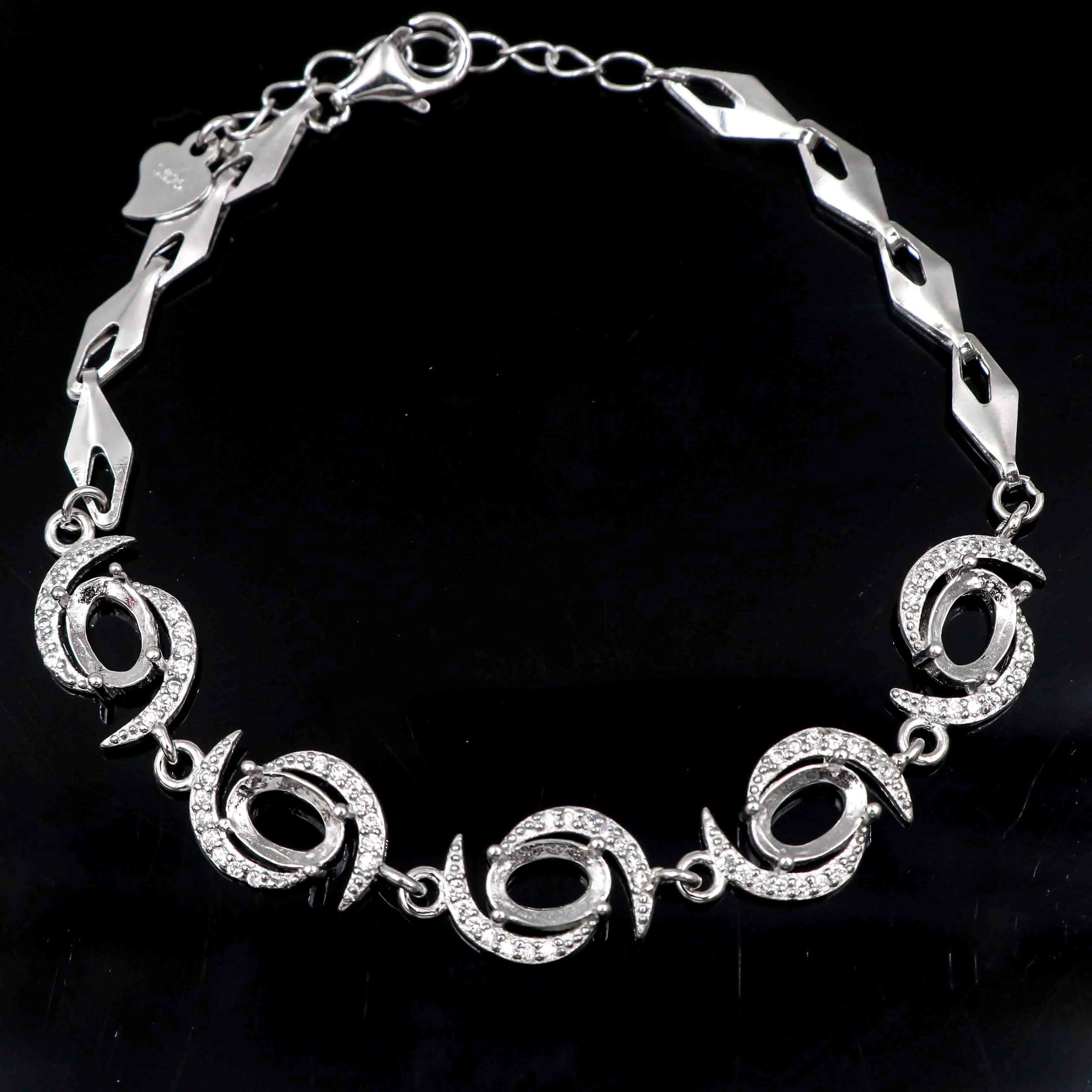 Sterling Silver 5*7mm Semi Mount Bracelet Empty Support Blank Claw Setting S925 Base Holder Without Center Stone Inlay for DIY