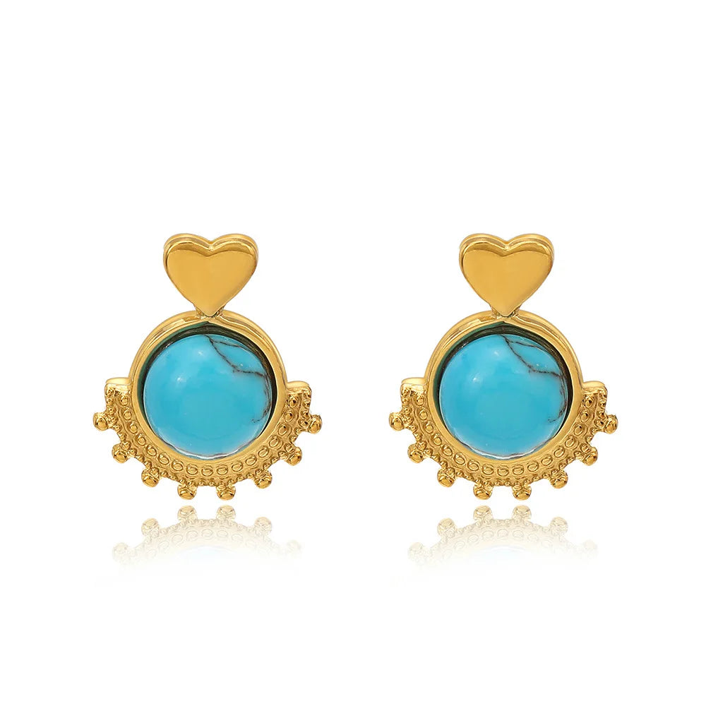 Handmade Fashion Stainless Steel Vintage Bohemian Turquoise Stone Stud Earring Jewelry Women China Supplier