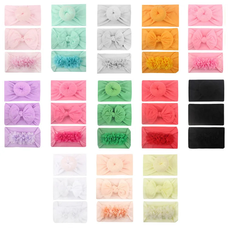 3pcs/Set Hair Accessories Nylon Bow Headband Wide Nylon Headbands Baby Girls Turban MegaBDM