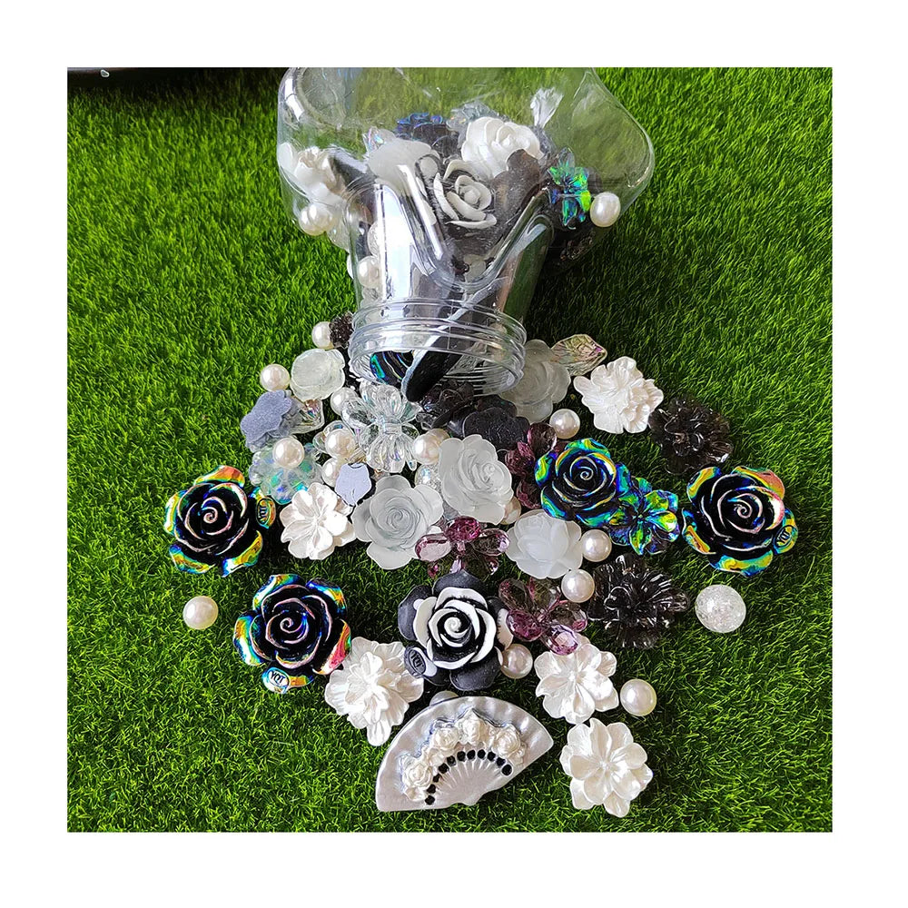 Pink/Blue/Purple ABS Resin Half Round Flower  Flatbacks Bow Pearls Beads Butterfly Charms for Art Hair Shoes Beads DIY Phone