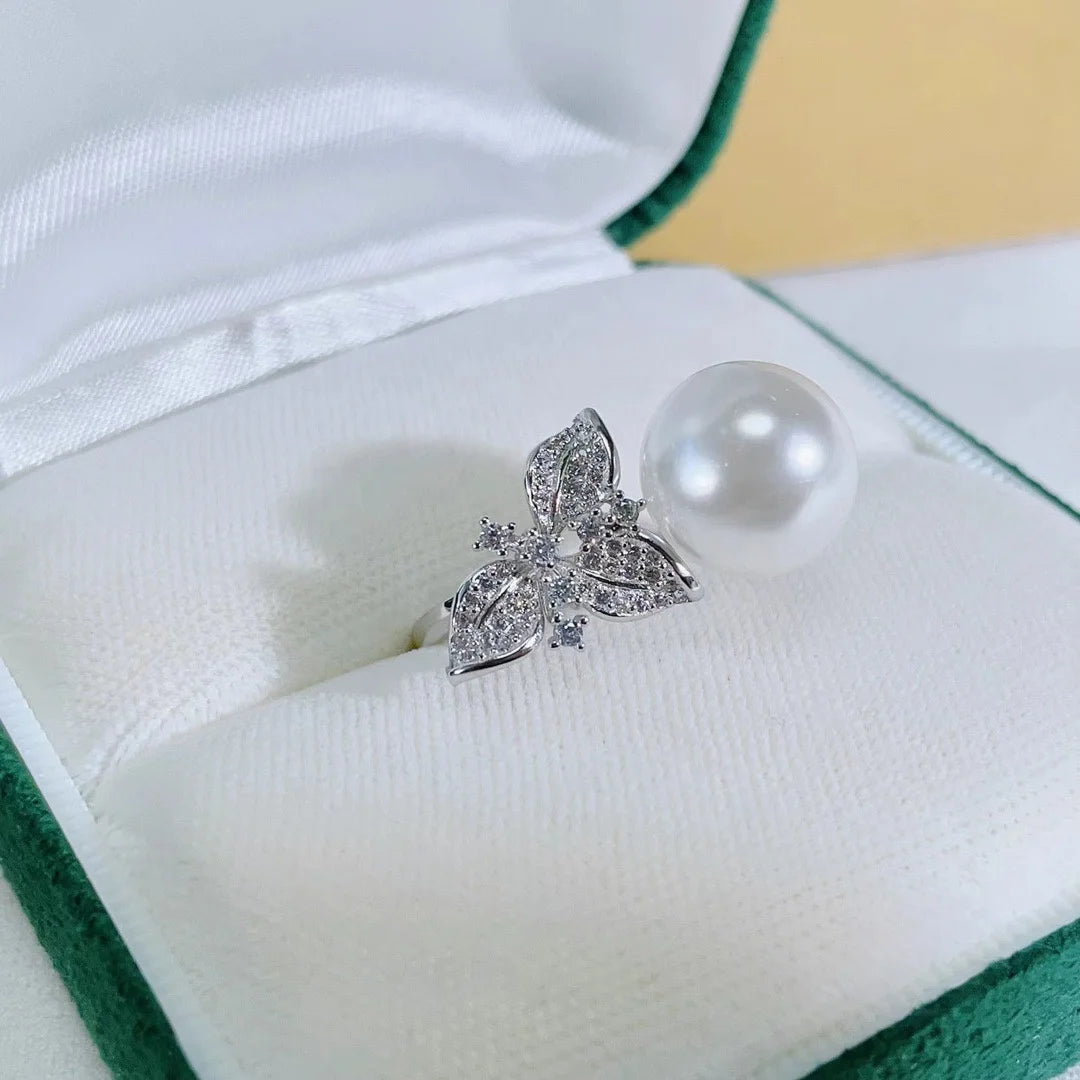 R1152 11-12mm Natural Freshwater Pearl Ring Accessory 925 Sterling Silver Adjustable Size Engagement Jewelry Ring for Women