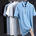 Wholesale Custom Light Luxury Ice Silk Seamless Polo Shirt Men's Shirt Collar Business Top Thin Short Sleeved Polo Shirt