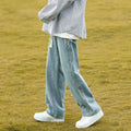 Summer New Men's Teenagers' Casual Pants Washed Light Color Denim Mid Waist Straight Loose Wide Leg Solid Jeans