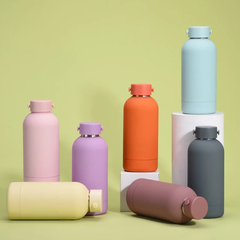 Portable 350ml Double Wall Stainless Steel Vacuum Mug Simple Small Mouth Sports Water Bottle with Handle for Outdoor Use