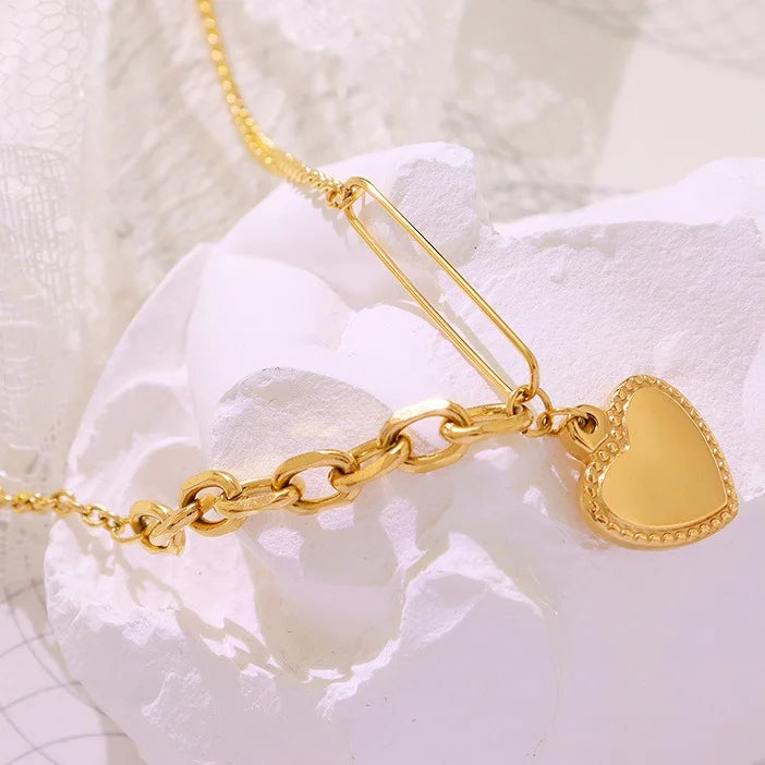 Personalized Jewellery Herzkette 18k Chain Splicing Stainless Steel Charm Heart Pendant Gold Plated Carabiner Necklace