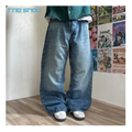 Vintage Pants Denim Stacked Jeans Straight Leg Wide Leg Loose Jeans Floor-length Men Baggy Jeans Light Washed Denim Pants Men
