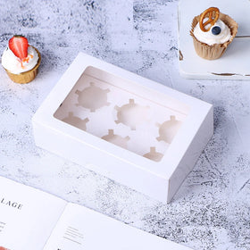 New Design Eco-Friendly Easy Folding Gift Box Paper Food Packaging Craft Paper Cupcake Boxes With Window 6 Cavity Cupcake Box