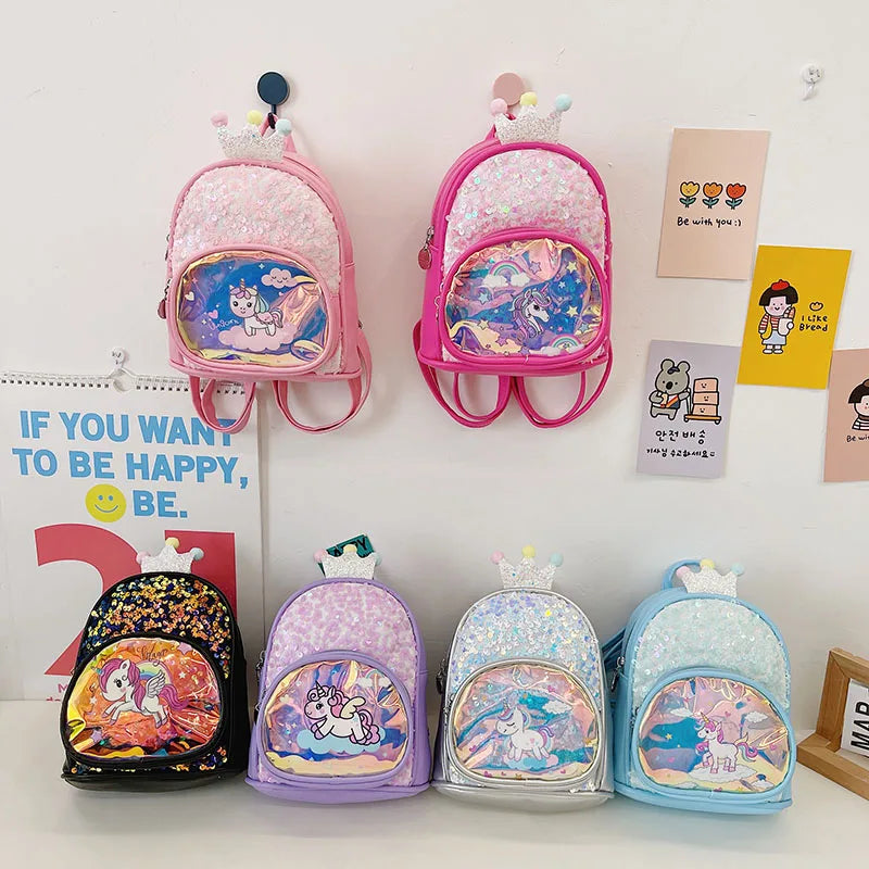 WIN WIN Newest Children Sequin Bags Fashion Unicorn Schoolbags Kindergarten Girls Cartoon Waterproof Polyester Backpack