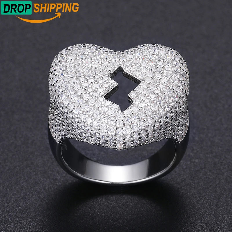 Dropshipping 2023 New Rapper's Jewelry 925 Sterling Silver VVS Moissanite Diamond Iced Out Broken Heart Hip Hop Ring for Men