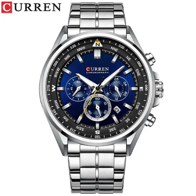 CURREN 8399 New Men's Watches Fashion Sport Wristwatches Male Chronograph Quartz Stainless Steel Clock Luminous