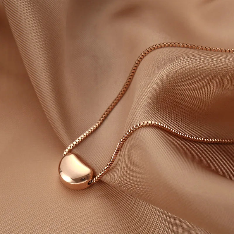 New Wholesales Gold Plated Pendant Necklace Stainless Steel Bean Titanium Steel Link Chain Gift for Women and Mother Girls