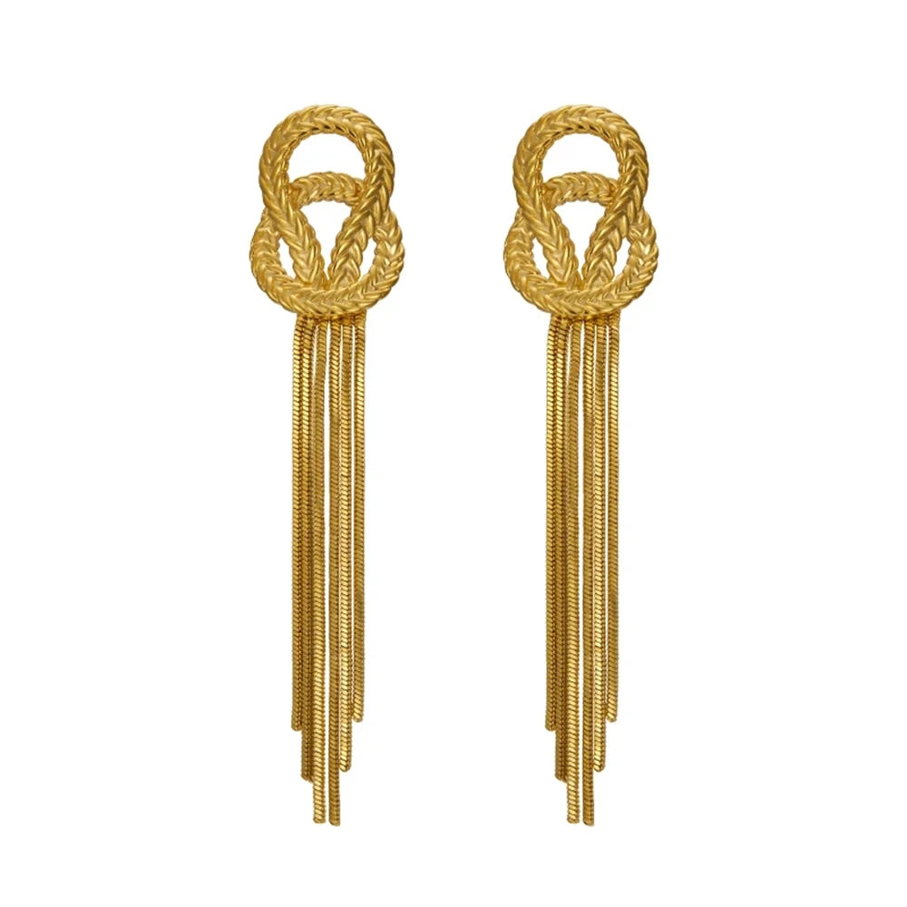 Wholesale Vintage Brass Snake Chain Knot Tassel Drop Earrings Women Fashion Jewelry