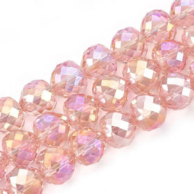 PandaHall 10mm Faceted Heart Pink Electroplate Glass Beads Strands