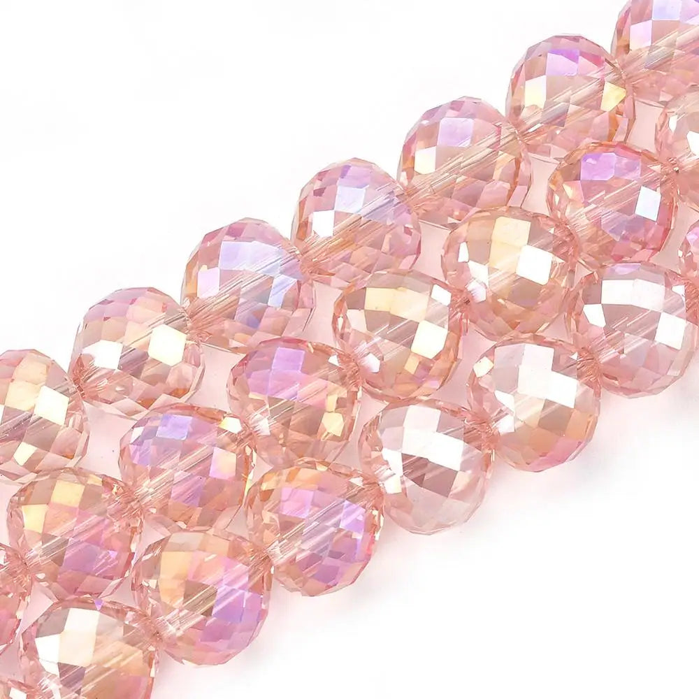 PandaHall 10mm Faceted Heart Pink Electroplate Glass Beads Strands