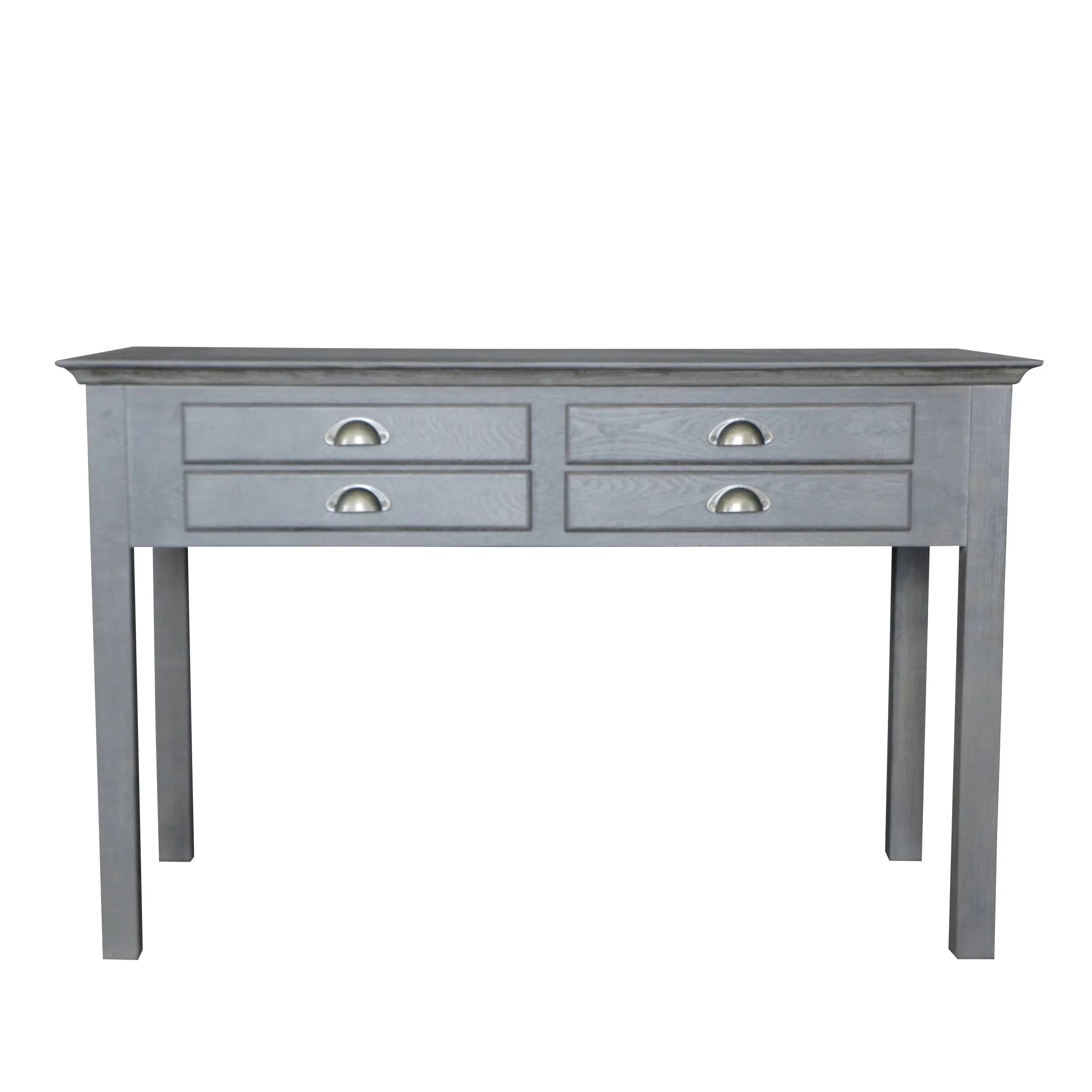 Gray Wood Console Table with 4 Drawers