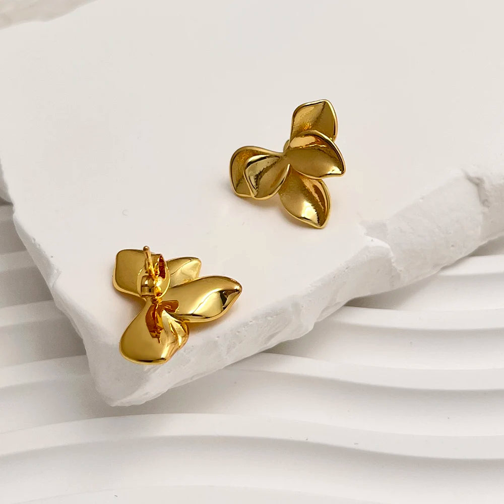 Fashion 18k Gold Plated Stainless Steel  Earrings Jewelry Irregular Flower Shape Earrings  for Women