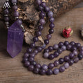 Purple Mica Jasper Mala Necklace Trendy Jewelry  Healing Amethyst Crystal Point Necklaces for Yoga Gifts
