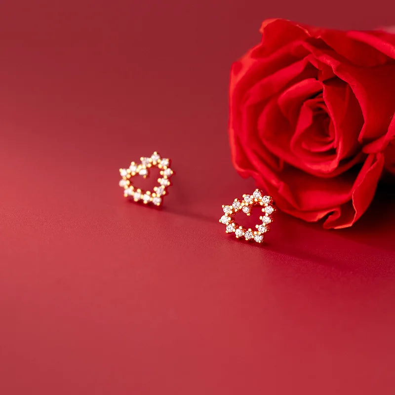 Custom Luxury Zircon Heart Stud Earrings for Women Romantic Party Jewelry 925 Sterling Silver for Weddings