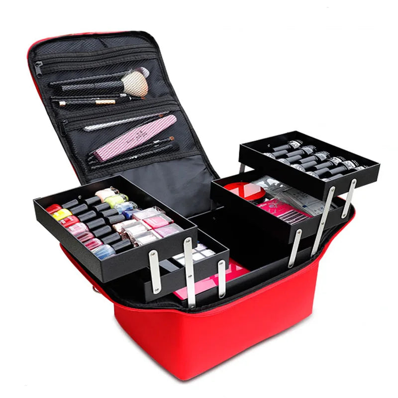 Customized Logo Large Makeup Organizer Storage Box Cosmetic Suitcase Women Makeup Box Container Travel Cosmetic Bag Cases