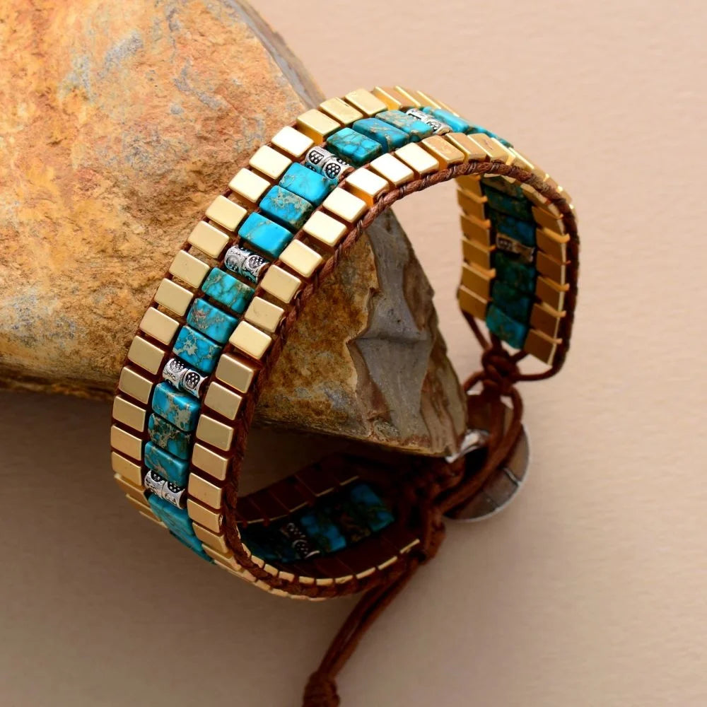 Handmade Boho Chic Bracelet Newest Hematite Jasper Stone Wrist Accessories Fashionable Chakra Bangles