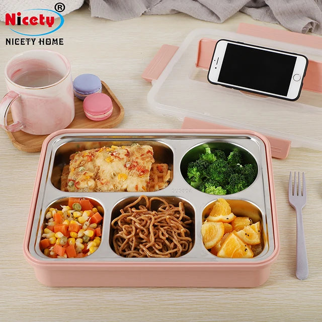 Hot Sales Five Divider Large Capacity Kitchen Waterproof Round Storage 304 Stainless Steel Food Container with Airtight pp Lid