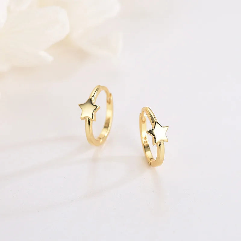 American European Fashion Jewelry 925 Sterling Silver Pentagram Star Gold Plated Hoop Earrings Women