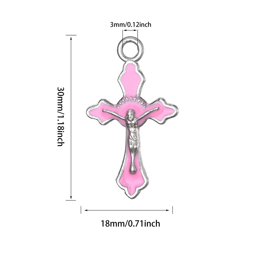 70 Pcs Mixed Color Enamel Cross Charms Pendants Jewelry Findings for Making Bracelet and Necklace for DIY Jewelry 30x18mm