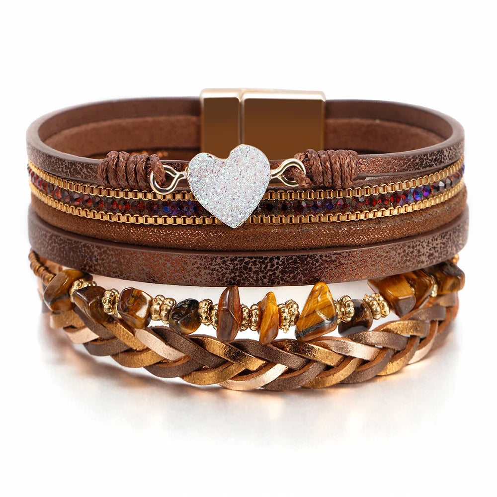 Mother's Day High Quality Boho Heart Handmade Alloy  Bracelet Heart Shape Charm Bead Bracelet Jewelry